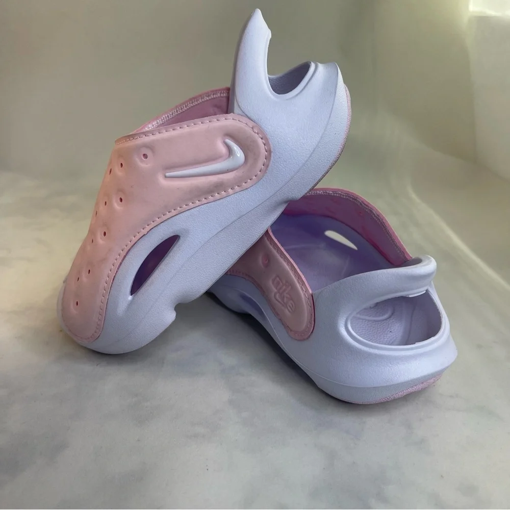 Nike Kids Pink and White Slip-On Shoes size 10C Aqua Swoosh Sandals